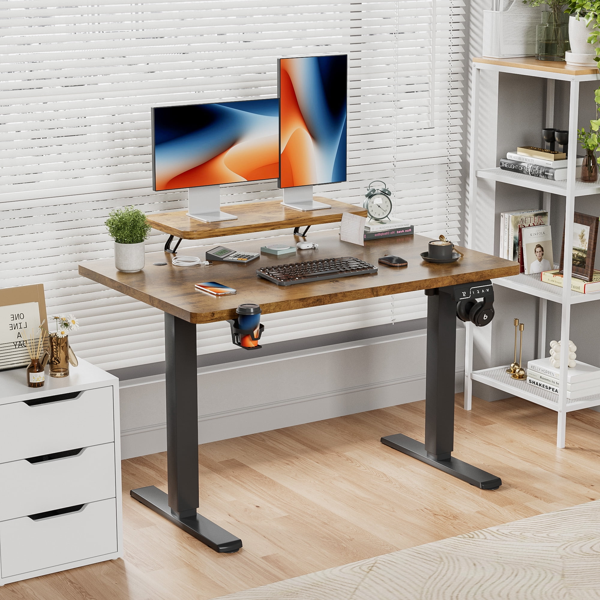 Homall 47" Wide Home Office Electric Height Adjustable Standing Desk Lifting Range 28~46" Computer Desk with Monitor Stand,Brown