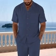 thumbnail image 6 of LMOIPLI Mens Cotton Linen Button Down Shirt Casual Short Sleeve Spread Collar Summer Beach Dress Shirts Lightweight Work Shirts Navy XXL, 6 of 9