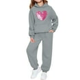 thumbnail image 3 of 2026 Valentines Day Gray Sweatsuit Set Hoodies for Kids Cute Love Heart Graphic Hooded Sweatshirts & Jogger Pants Pullover Shirts with Pockets, 3 of 6