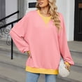 thumbnail image 2 of Gerichy Long Sleeve Tops for Women Womens Plus Size Sweatshirt Long Sleeve Round Neck Tops Fall Winter Contrasting Round Neck Loose Long Sleeved Hoodie Top, 2 of 5