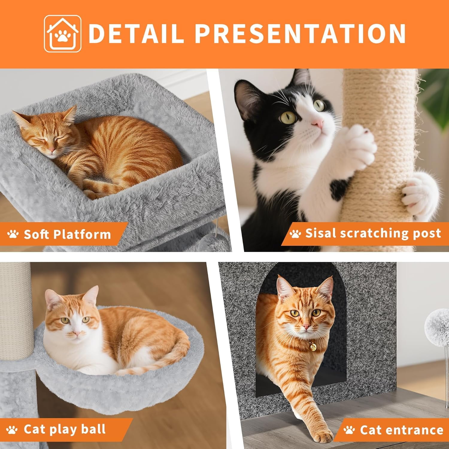 Huisuilinss Cat Tree With Litter Box Enclosure,2-in-1 Cat Tower,Hidden Litter Box Furniture,Wooden Indoor Cat Washroom With Large Condo,Spacious Hammock,Cozy Top Perch,Scratching Post And Balls