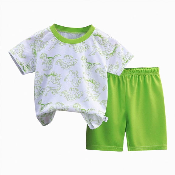 Quealent Size 6-12 Years Boys Summer Fall Outfits Set 2PCS Short Sleeve T-Shirt & Shorts Sets Teen Fashion Clothing Sets (Green, 1-2 Years)