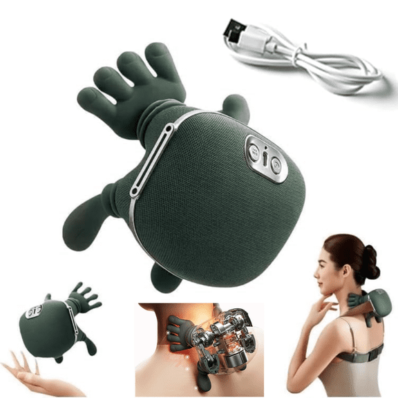 Shoulder Hand Neck Massager Fingers with Heat Simulated Human Hand Design Masajeador De Espalda Y Cuello for Pain Relief Deep Tissue and Back Pain Relief-Green Basic