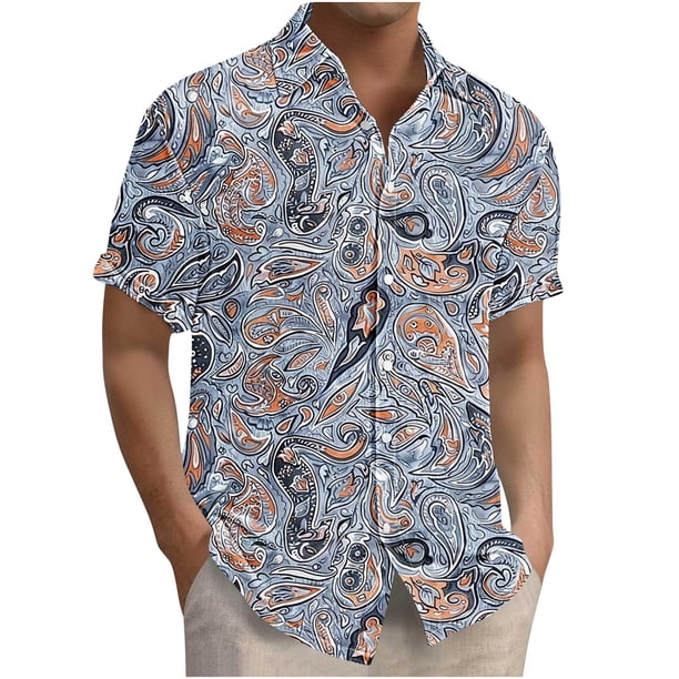Blusa y camisa de manga corta con cuello vuelto para hombre, camisa hawaiana informal con estampado floral, camisa de manga corta con solapa, blusa, camisa de poliéster para hombre