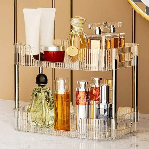 Bxaolu 2-Tier Bathroom Counter Organizer Countertop Storage, Dresser Organizer Vanity Tray for Makeup, Perfume Organizer Cosmetics Skincare Shelf,Spice Racks for Kitchen Corner,Rectangle - Clear