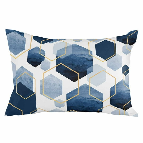 Navy Blue Geometric Throw Pillow Cover 12 x 20 Inch Decorative Pillow Cover Gold White Hexagon Modern Lumbar Pillowcase Seasonal Rectangle Cushion Case for Couch Sofa Bed Living Room