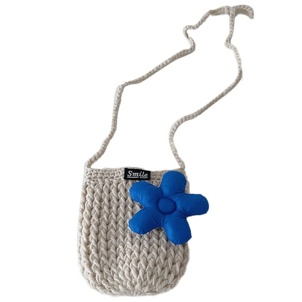 Bolso bandolera para bebé pequeño de punto con flores, bolso de lana para niña