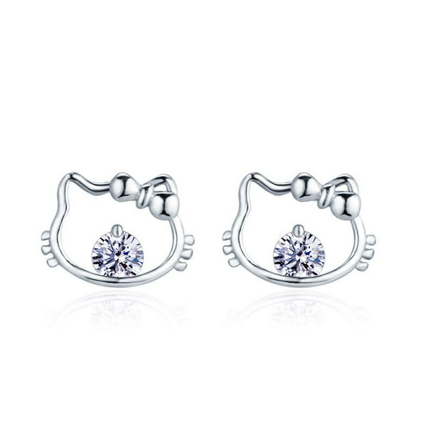 Pendientes de Hello Kitty para niña, aretes de tuerca de plata con perlas de dibujos animados, regalo de Navidad, cumpleaños y Día de San Valentín
