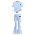 thumbnail image 4 of Tfken Girls Outfit Sets Bow Graphic Short Sleeve Tops With Flare-Leg Pants Set Summer Casual Toddler Classic Clothes Size 7-8 Years Blue, 4 of 4