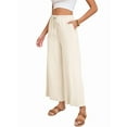 thumbnail image 3 of Womens Cotton Linen Pants Summer Casual Beach Pants Drawstring Flowy Wide Leg with Pockets Light Beige S, 3 of 9