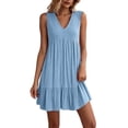 thumbnail image 2 of Taqqpue Women’s V Neck Cute Shift Dress with Pockets,Sleeveless Ruffle Hem Loose Swing Summer Tunic Mini Dress Knee Length Plus Size Tank Dress for Women, 2 of 8