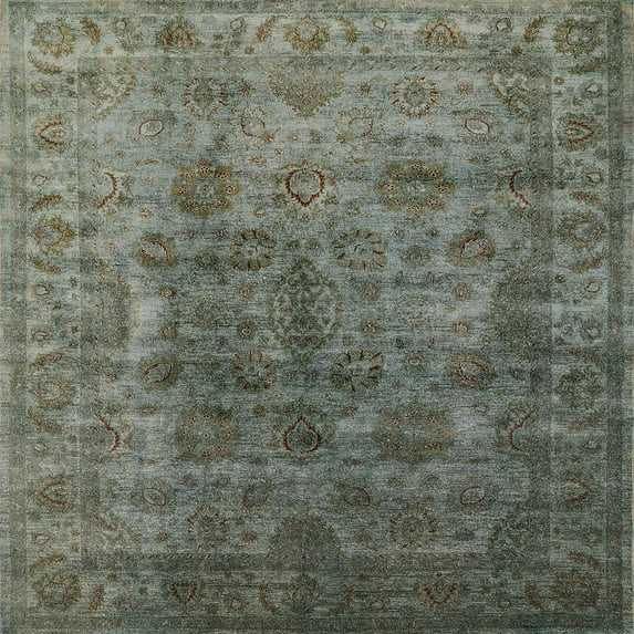 Ahgly Company Indoor Square Mid-Century Modern Dark Olive Green Oriental Area Rugs, 7' Square