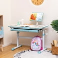 thumbnail image 2 of Costway Height-Adjustable Kids Desk Children Study Table with Tilt Desktop & Book Stand Blue, 2 of 9