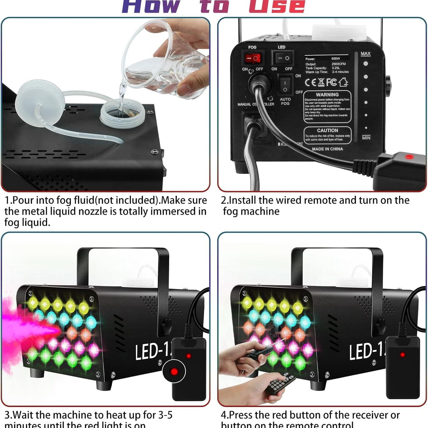 INSMART Fog Machine with 24 RGB LED Lights, 600W Smoke Machine With 13-Color LED Effects, Wired And Wireless Remote Control for Party, Wedding, DJ