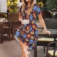 thumbnail image 3 of Naloa Leaves Flower Print Womens Summer A-Line Dress with Pockets,Short Sleeve Dresses,Flowy Beach Swing Dress for Vacation Travel, 3 of 6