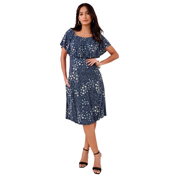 Roaman's Women's Plus Size Stretch Knit Convertible Flounce Dress