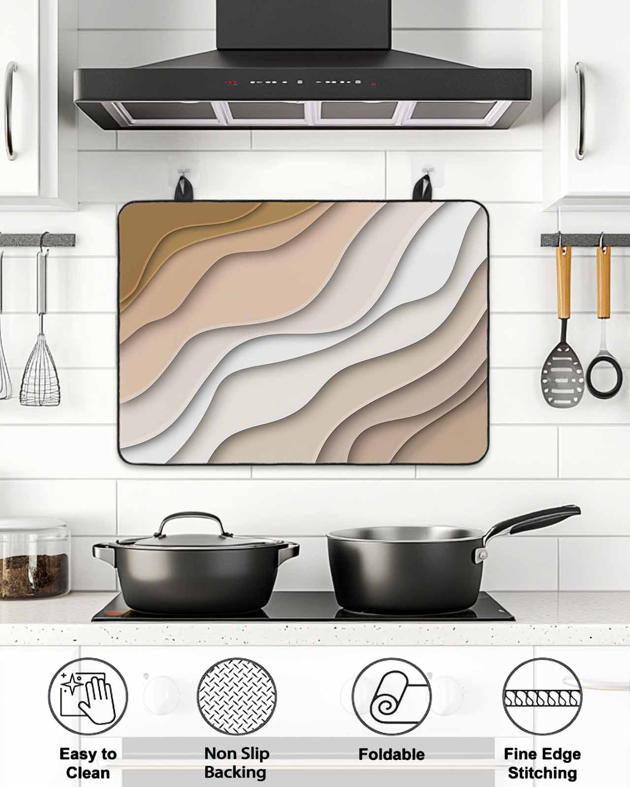 Stove Top Covers for Electric Stove, Beige Ombre Glass Stovetop Cover Protector, Modern Geometric Abstract Aesthetic Cream Induction Cooktop Protector Oven Mat for Kitchen Countertop 24"x21"