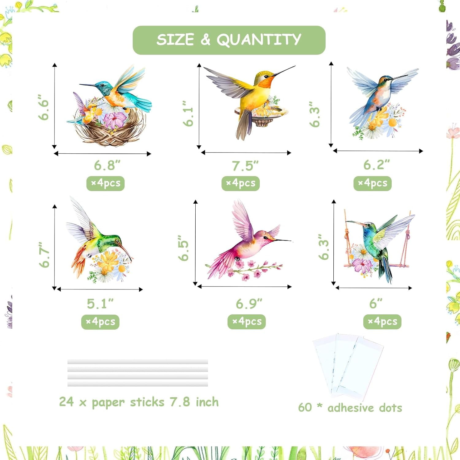 Hummingbird Table Party Decorations Centerpieces Sticks, 24pcs Hummingbird Centerpieces Sticks for Bird Party Flowers Hummingbirds Love Baby Shower Birthday Party Decorations Women Girl
