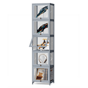 Magshion Modern 68" 5-Tier Transparent Display Cabinet with Flip Up Door, Floor Standing Showcase Bookshelf, Curio Cabinet Collection Display Case for Home Living Room Bedroom Office, Gray