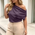 thumbnail image 4 of ClodeEU Women's Off Shoulder Draped Blouse, Casual Solid Color Asymmetric Neck Top Purple,Women's Plus XL, 4 of 5