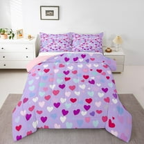 Manfei Dreamy Love Heart Full Size Comforter Sets for Kids, Purple Bedding Comforter Set, Cartoon Princess Theme Reversible Bedding Sets, Breathable Home Decor, 3pcs