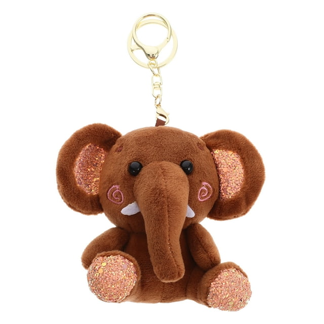 SHISUYAN Plush Elephant Doll Key Holder Pendents Doll Keyring Hanging Ornament For Bag Car Key (Coffee)