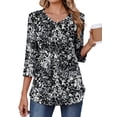 thumbnail image 3 of Fantaslook 3/4 Length Sleeve Womens Tops Dressy Casual Boho Blouses V Neck Pleated Tunic Tops Work Shirts, 3 of 8