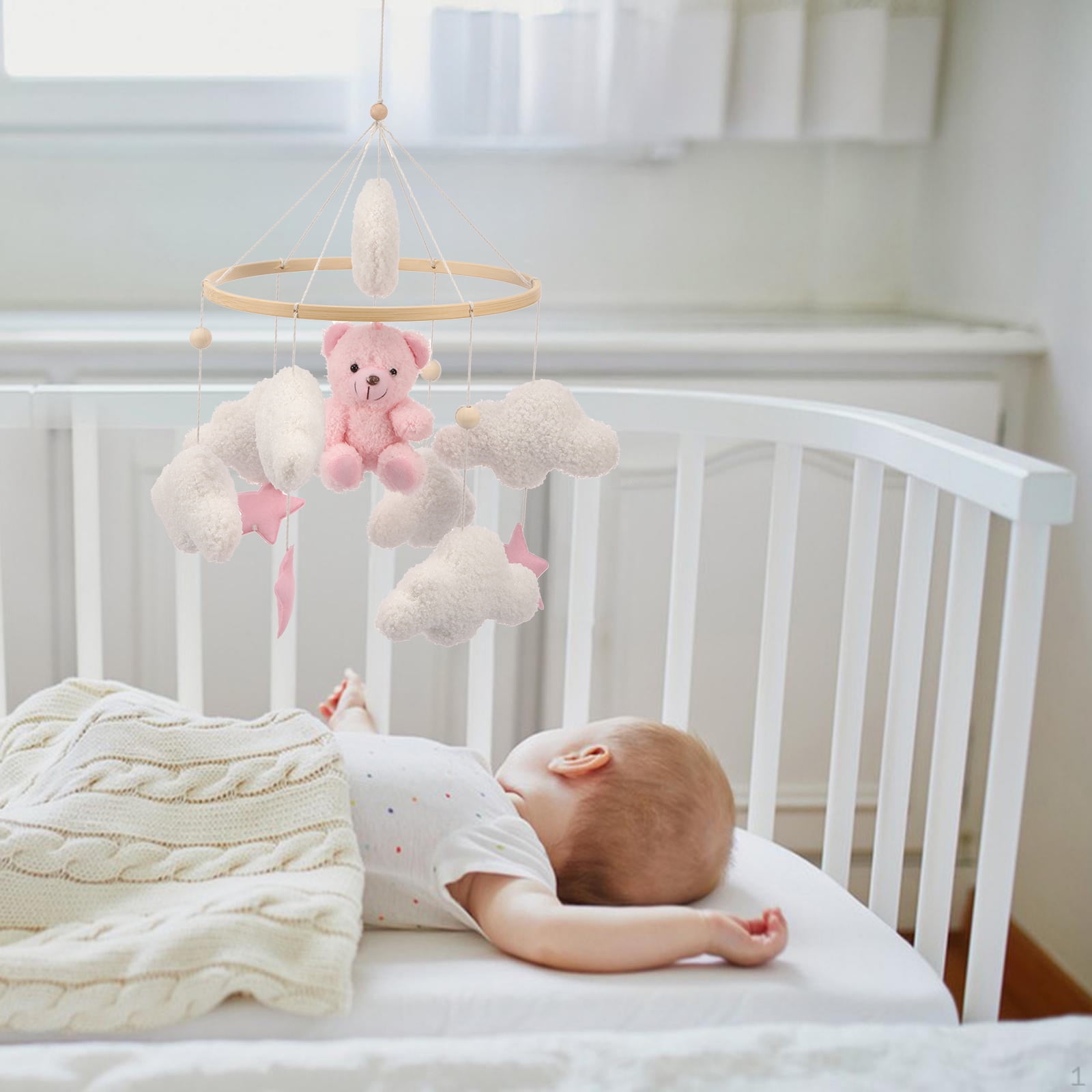 Baby Crib Mobile Soft Plush and Wood Nursery Mobile Cute Baby Bed Bell Charming Nursery Decor for Infant Newborn Boy Girl
