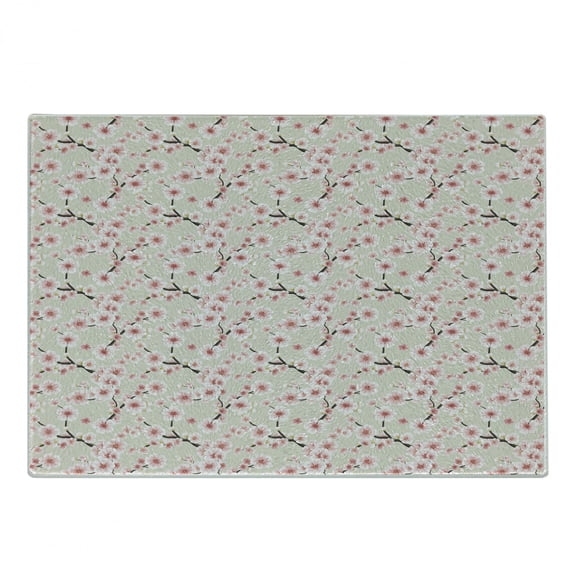 East Cutting Board, Japanese Flowering Cherry Blossom Symbolic Coming of Spring Season Eastern Inspired, Decorative Tempered Glass Cutting and Serving Board, Small Size, Beige Rose, by Ambesonne