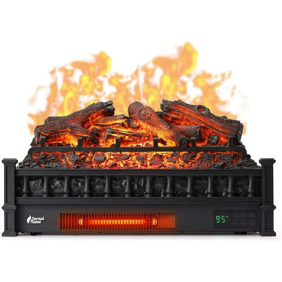 TURBRO Eternal Flame 26-Inch Infrared Quartz Electric Fireplace Log Heater, Realistic Lemonwood Logs, Adjustable Flame Colors, Remote Control, Thermostat, Timer, EF26-LG, 1500W