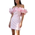 thumbnail image 3 of VISgogo, vestido de tubo de verano para mujer, minivestido ajustado con hombros descubiertos y volantes de Color sólido para mujer VISgogo  moda, 3 of 6