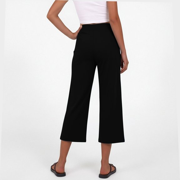 Cagogo Women Plus Size Capri Pants Elastic Waist Flowy Casual Cropped Palazzo Trousers Summer Beach Work Lounge Active Workout Clothes, Black 3XL