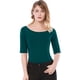 thumbnail image 1 of Camiseta Suave de media manga Allegra K para mujer, Cuello redondo, Entallado, Verde oscuro, XS, 1 of 6