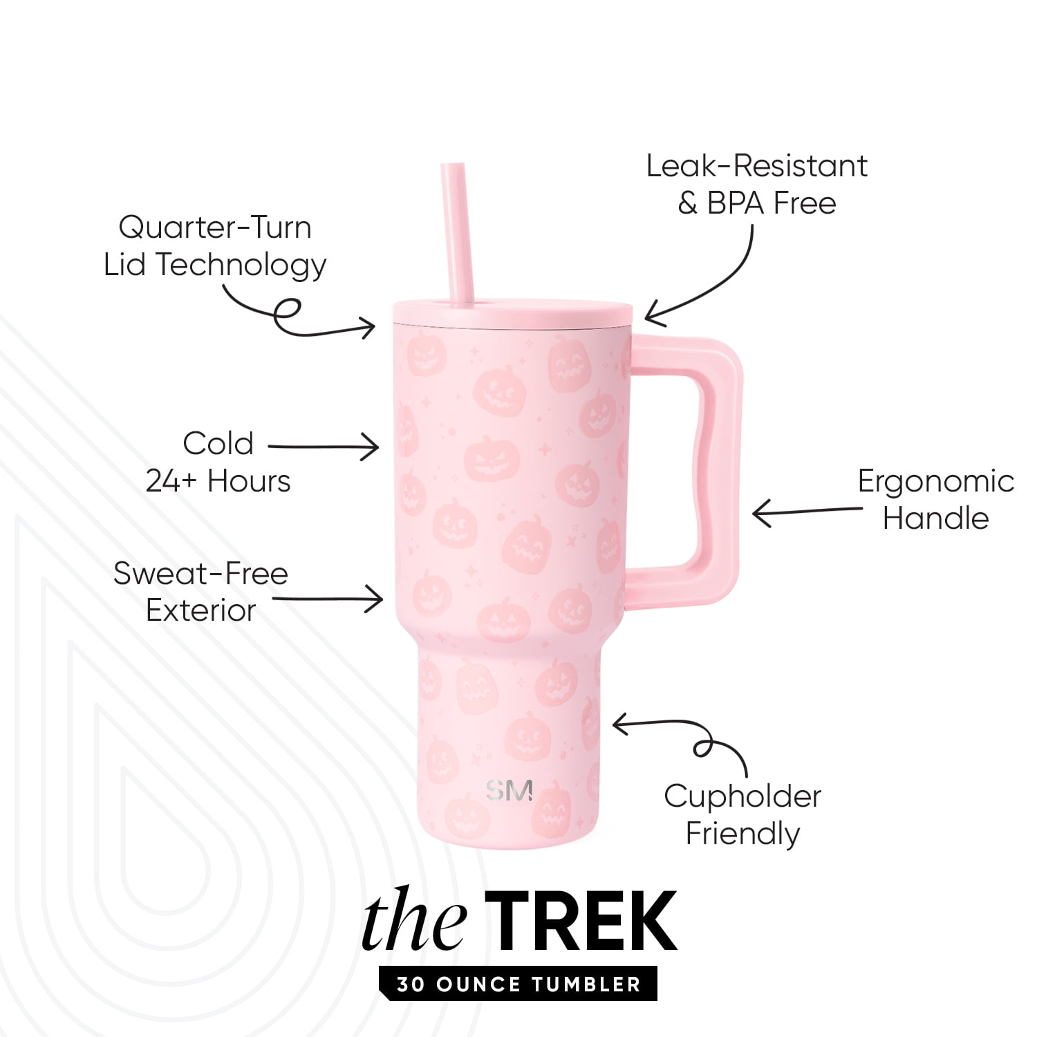 Simple Modern 30 fl oz Insulated Stainless Steel Trek Tumbler with Straw Lid | Pink Pumpkins
