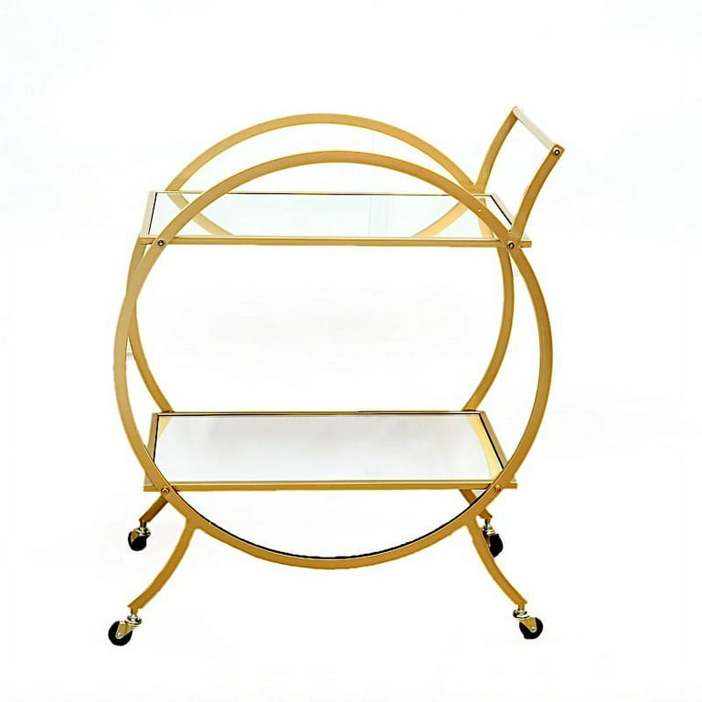 Hzuaneri Rolling Bar Cart with mirror, Metal Serving Cart with Wine Glasses  Hooks, Gold 01401GBC