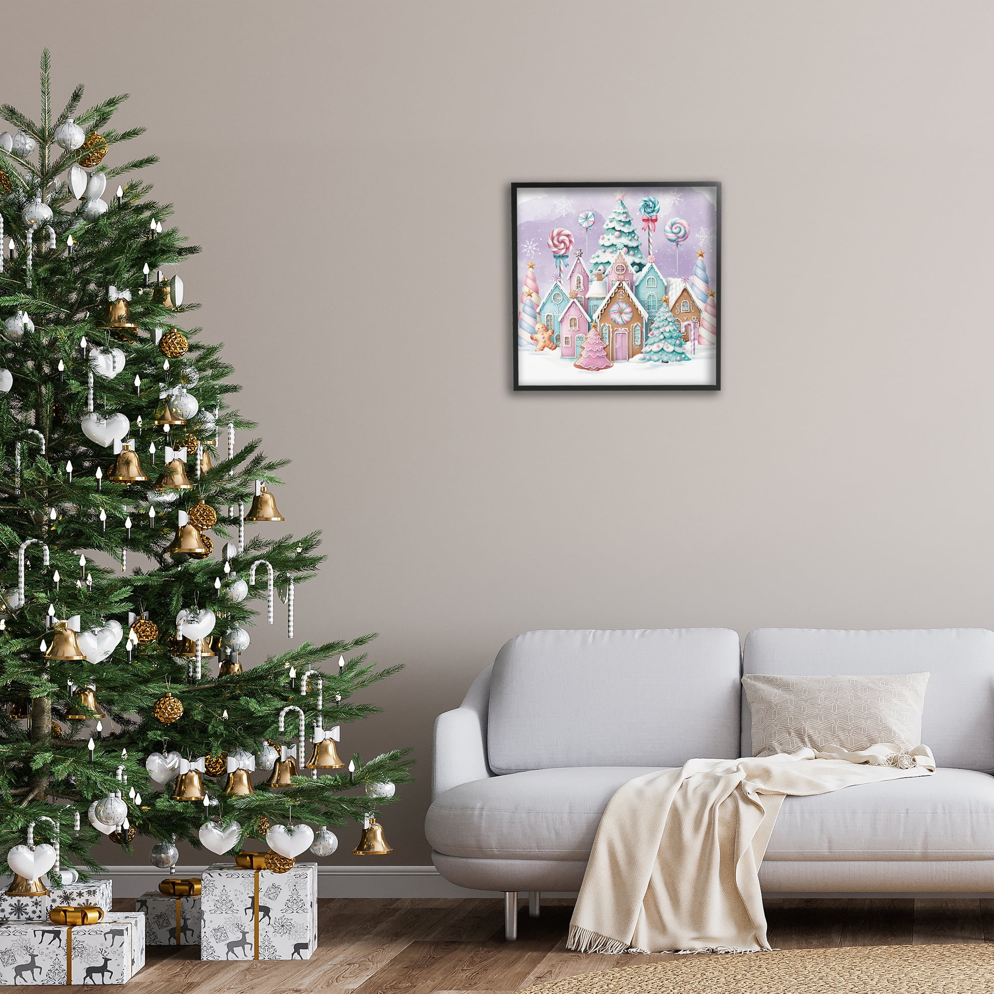 Stupell Industries Gingerbread Candy Town Holiday Painting Black Framed Art Prints Wall Art, 24 x 24
