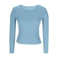 thumbnail image 5 of Adeawade Womens Tshirt Long Sleeve Solid Color Tops Crewneck Classic Tee Daily Wear S Light Blue, 5 of 6
