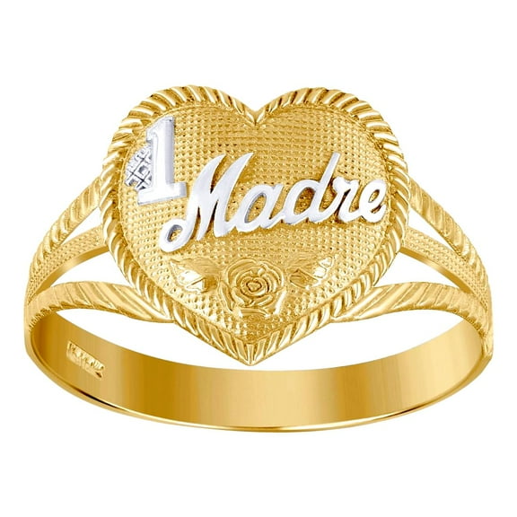 10k Gold Womens Two-tone #1 Mom Love Heart Band Ring 12.7x3mm Wide Statement Ring for Women and Men