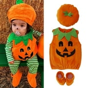 Baby Girl Boy Kids Toddler Halloween Pumpkin Costume Fancy Clothes Outfit With Hat Shoes