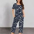 thumbnail image 2 of Hrsba Pajamas for Women Set Short Sleeve,Print Button Up Ruched Crew Neck 3/4 Pants Set, 2 of 4