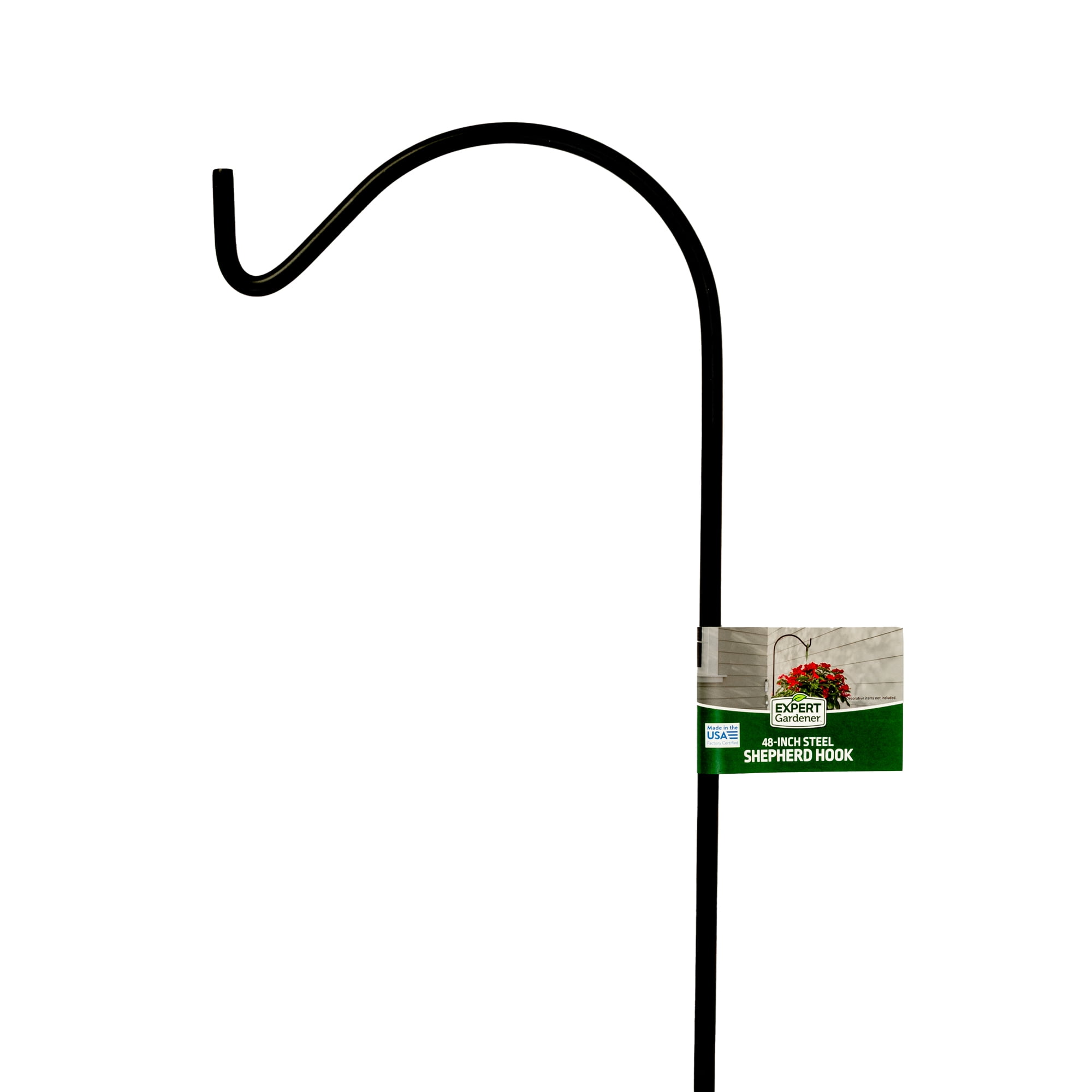 Expert Gardener 48 in Metal Garden Shepherd Hook, Powder-Coated Black, 1 Pack