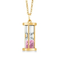 Gem Stone King 18K Yellow Gold Plated Silver Hourglass Pendant with 0.50 Ct Pink Diamond Dust and 18 inches Chain