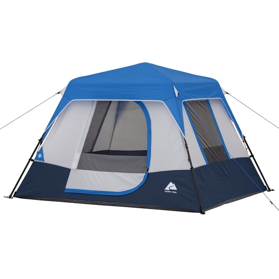 Ozark Trail 8 ft x 7 ft 4-Person Instant Cabin Tent with LED Lighted Hub, Blue/Gray, 19 lb