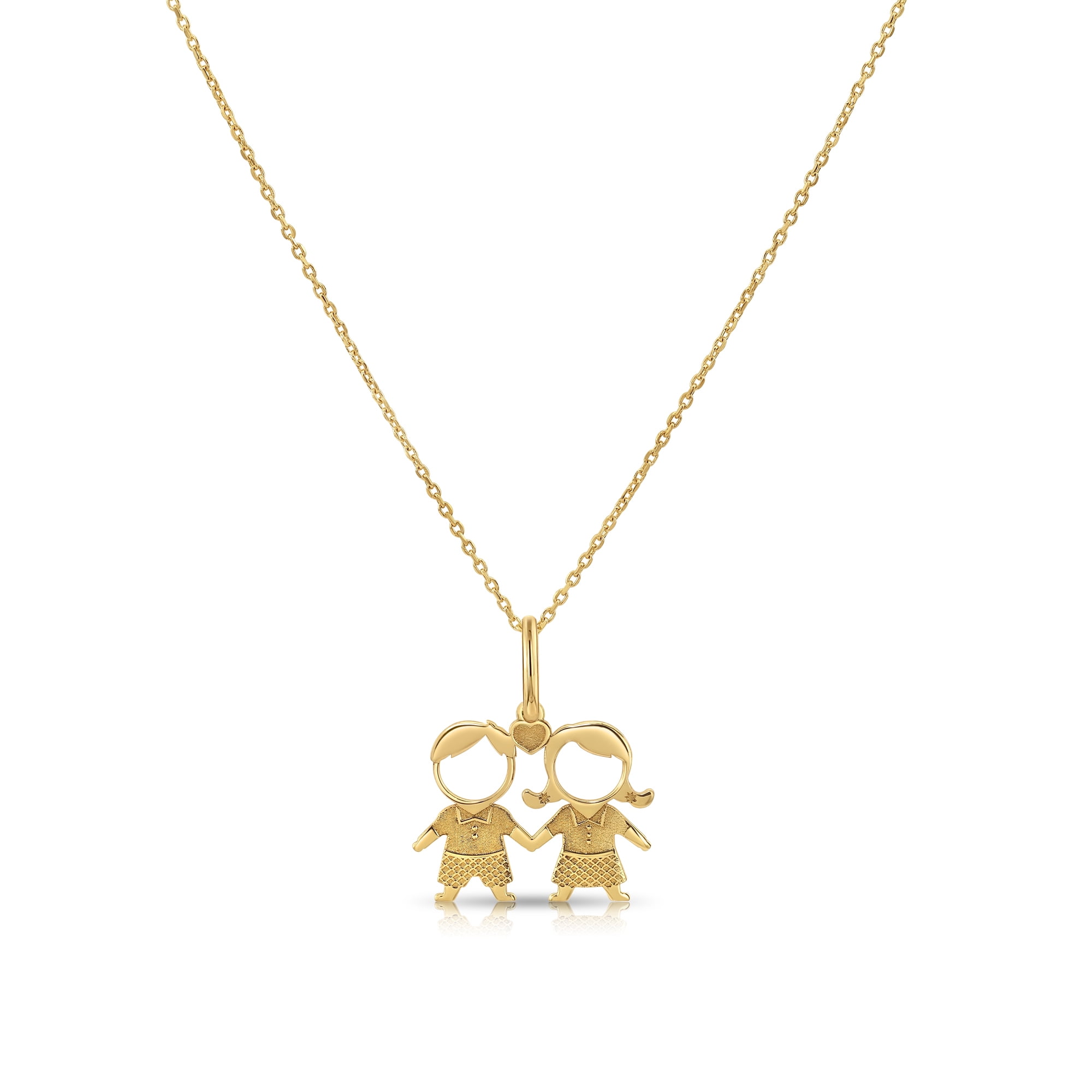 Tilo Jewelry 14K Yellow Gold Son & Daughter Pendant Charm Necklace for Women & Unisex | 18 Inch Cable Chain