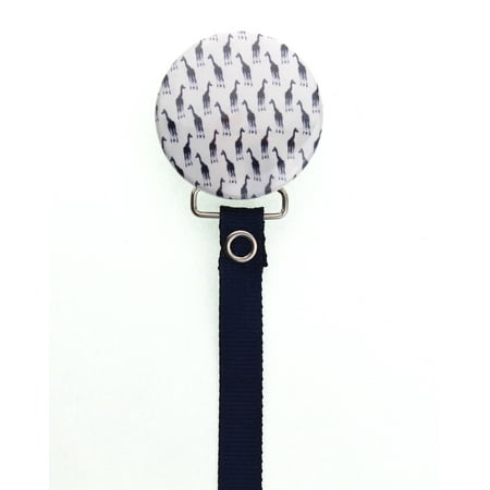Navy Giraffe Print Pacifier Clip