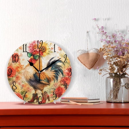 10 Quartz Indoor Wall Clock Silent Mechanism / Stylish Rooster Pattern
