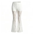 thumbnail image 5 of Fengqque Women Sheer Lace Flare Pants High Elastic Waist Built In Stretch Lining Slim Full Length See Through Layered Trousers White XL, 5 of 7