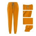 thumbnail image 5 of Stamozd Women's Solid Color Protective Work Clothes Loose Side Slit Pocket Protective Work Clothesshort Sleeved V-Neck Button Up Top Drawstring Tied Foot Pants Set Orange D XL, 5 of 9