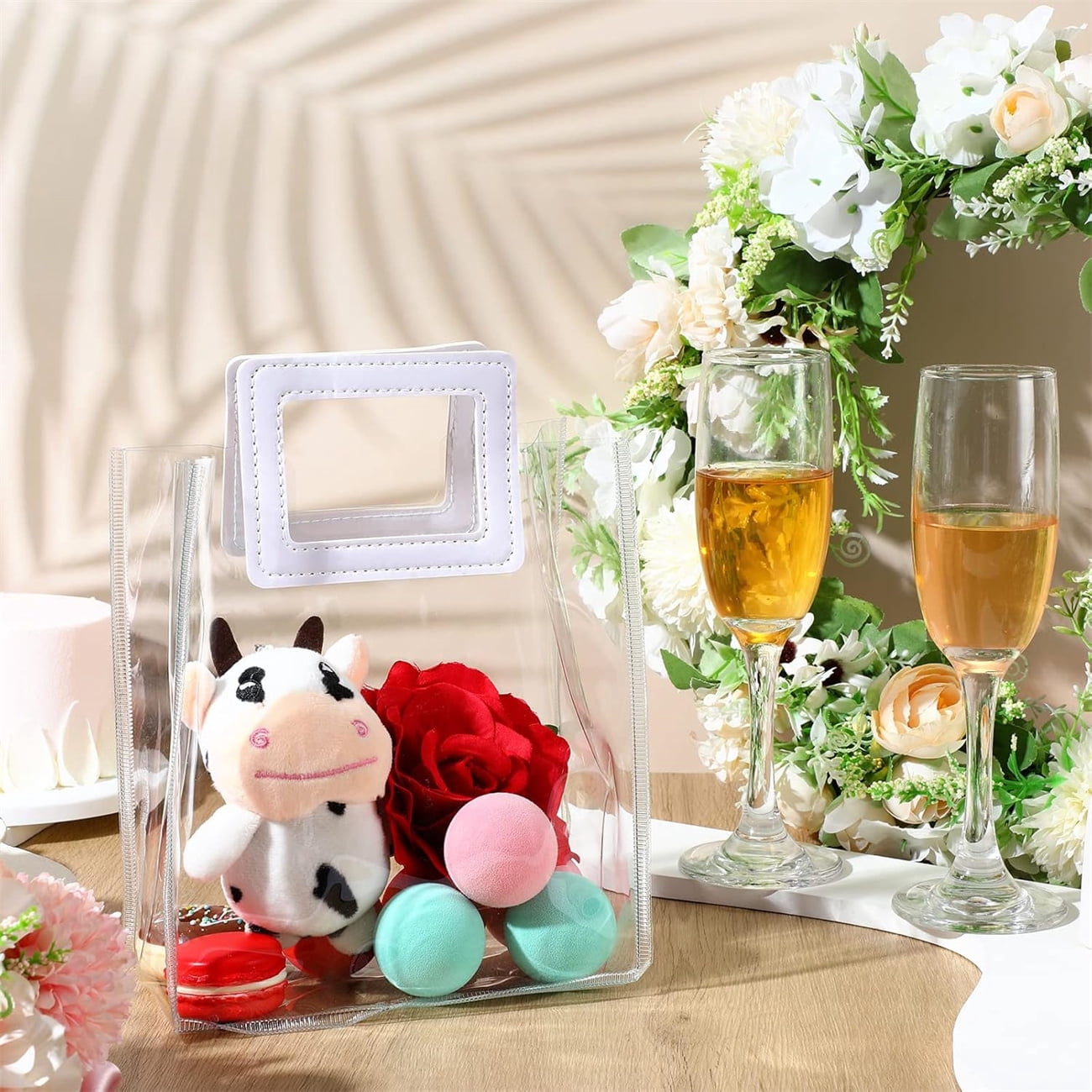 4 Pcs Clear PVC Gift Bags With Handles - Heavy Duty Reusable Transparent Bags For Wedding, Baby Shower, Parties (7x4x8 Inches) - View #6