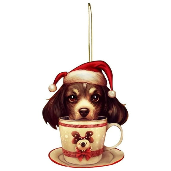 WEGFTDUOP Christmas Dog Pendant Acrylic Flat Decoration Car Decoration New Cup Pet Dog Christmas